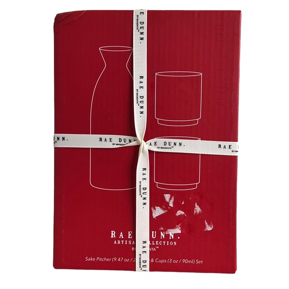 Rae Dunn SAKE SIP SIP Set 1 Pitcher 2 Small Sip Cups White Ceramic Red Box - Picture 6 of 8